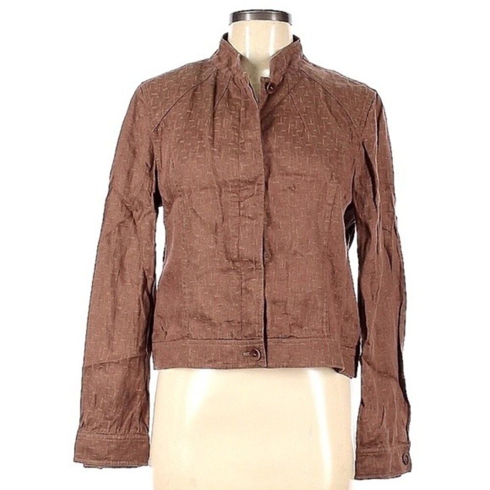 Lafayette 148 New York Cropped Linen Jacket Blazer Light Brown Neutral 8